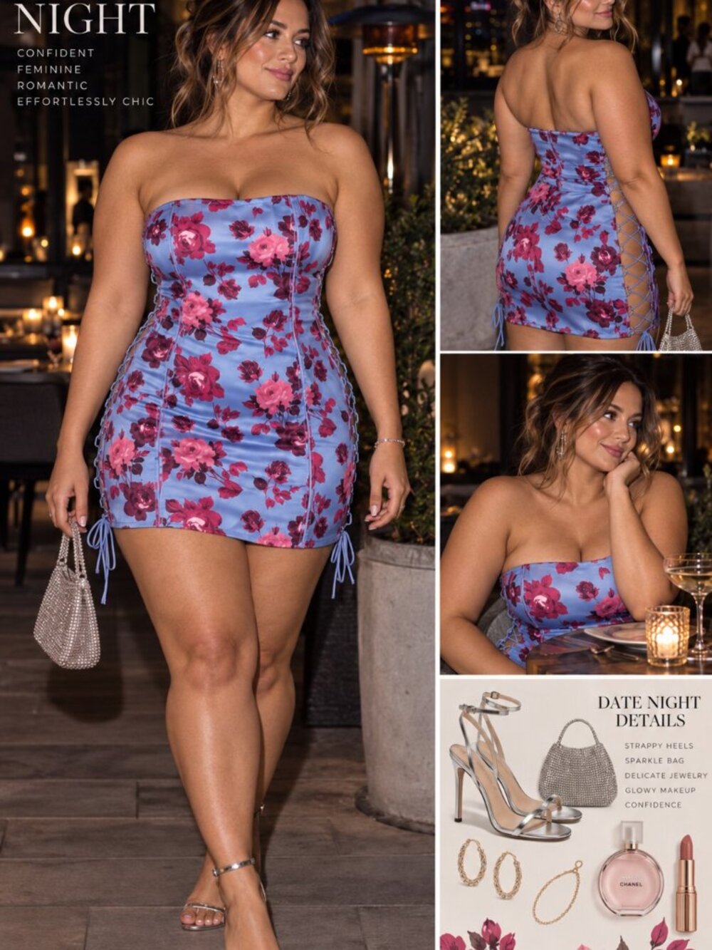 NWT Sz 14 Oh Polly Satin Floral Corset Lace-Up Side Mini Dress Feminine Coquette - Picture 13 of 14